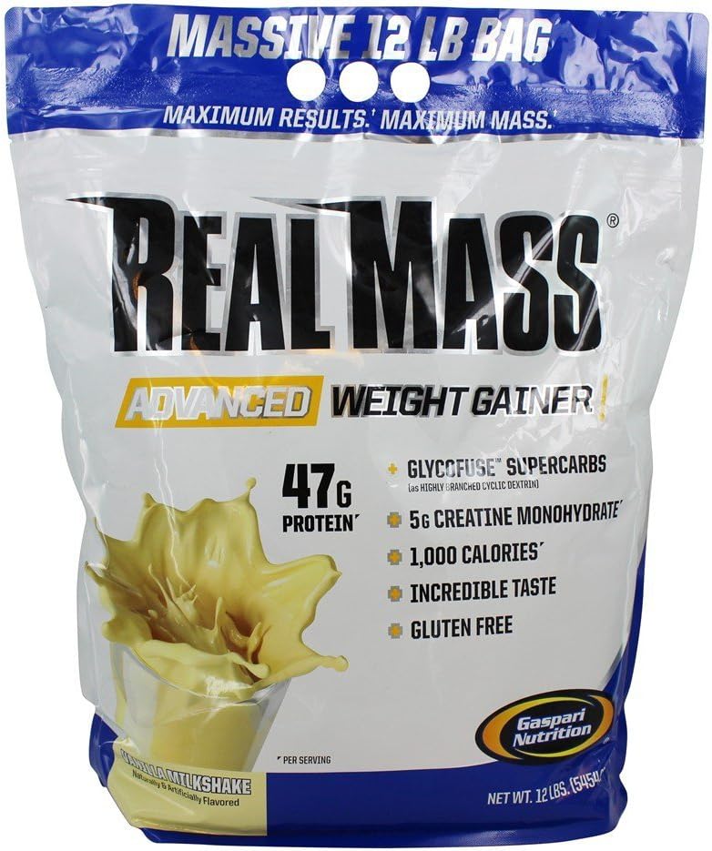 Gaspari Nutrition Real Mass: High Protein Weight Gainer with Creatine Monohydrate - 12 Pounds Vanilla Milkshake