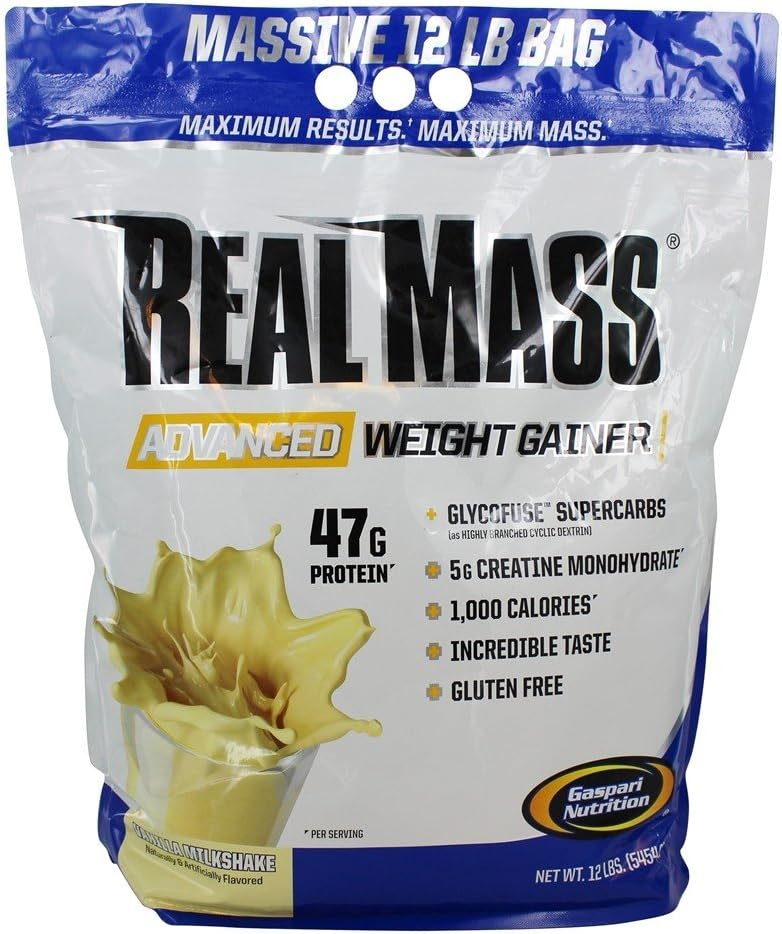 Gaspari Nutrition Real Mass: High Protein Weight Gainer with Creatine Monohydrate - 12 Pounds Vanilla Milkshake