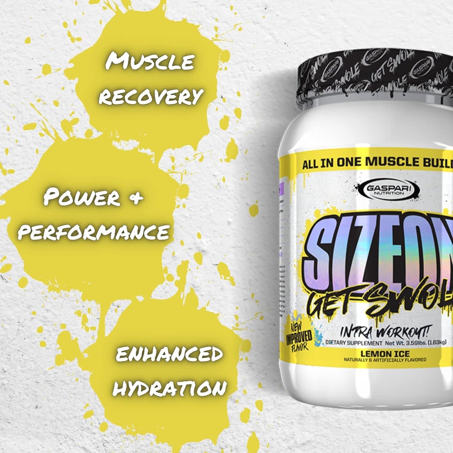 Gaspari Nutrition SizeOn Lemon Ice 3.59 lb - Ultimate Hybrid Intra-Workout Amino Acid & Creatine Formula for Muscle Volume & Recovery