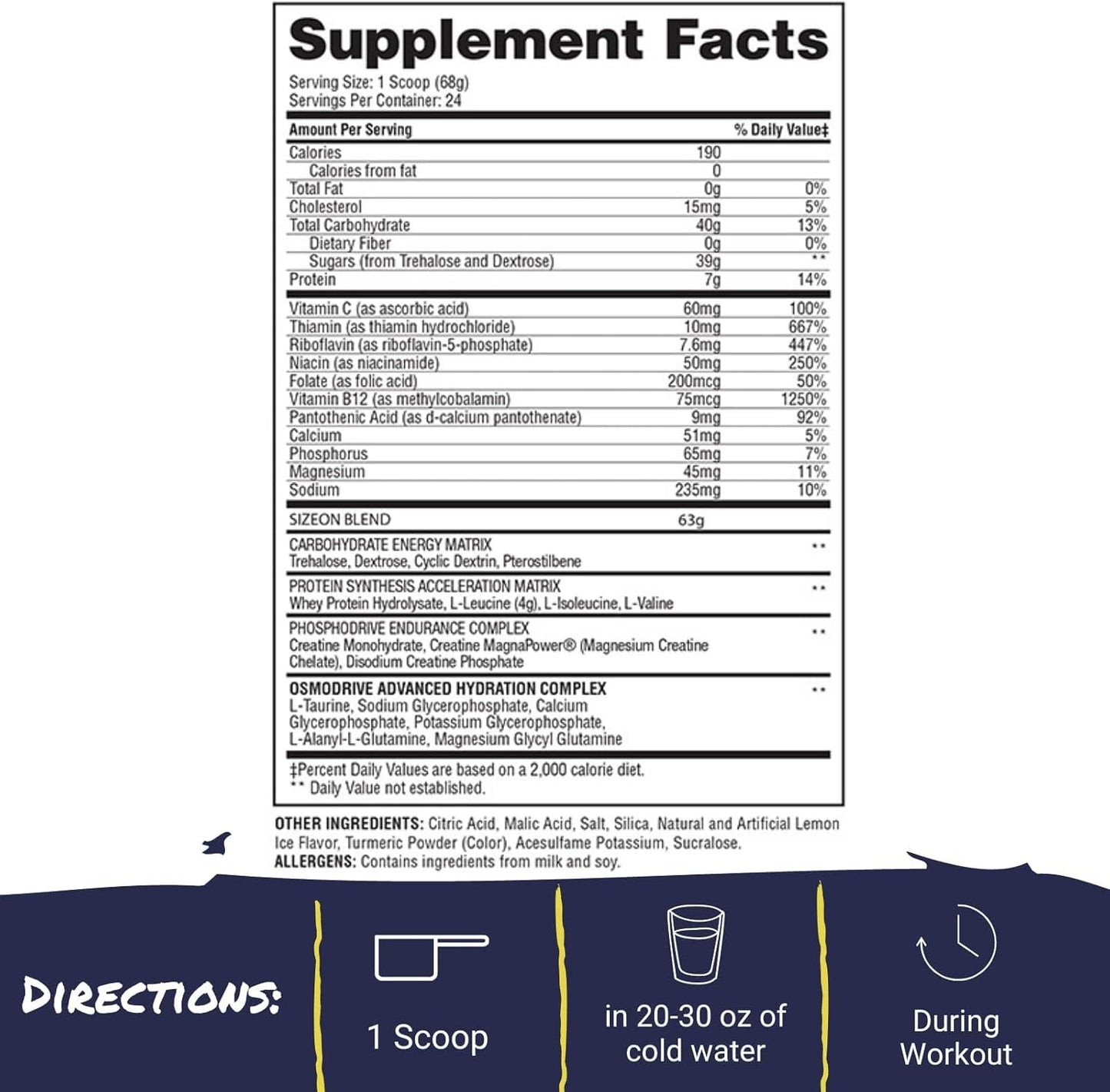 Gaspari Nutrition SizeOn Lemon Ice 3.59 lb - Ultimate Hybrid Intra-Workout Amino Acid & Creatine Formula for Muscle Volume & Recovery