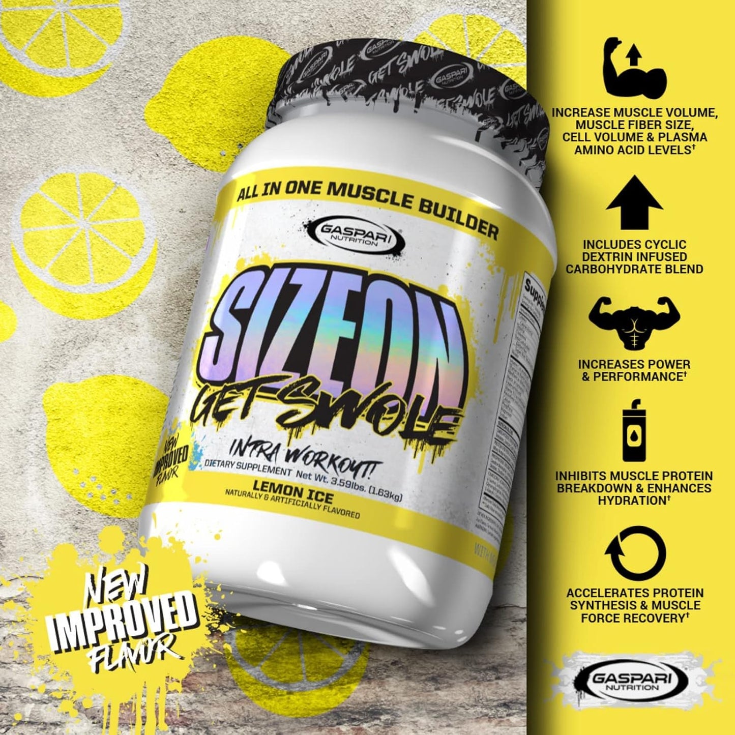 Gaspari Nutrition SizeOn Lemon Ice 3.59 lb - Ultimate Hybrid Intra-Workout Amino Acid & Creatine Formula for Muscle Volume & Recovery