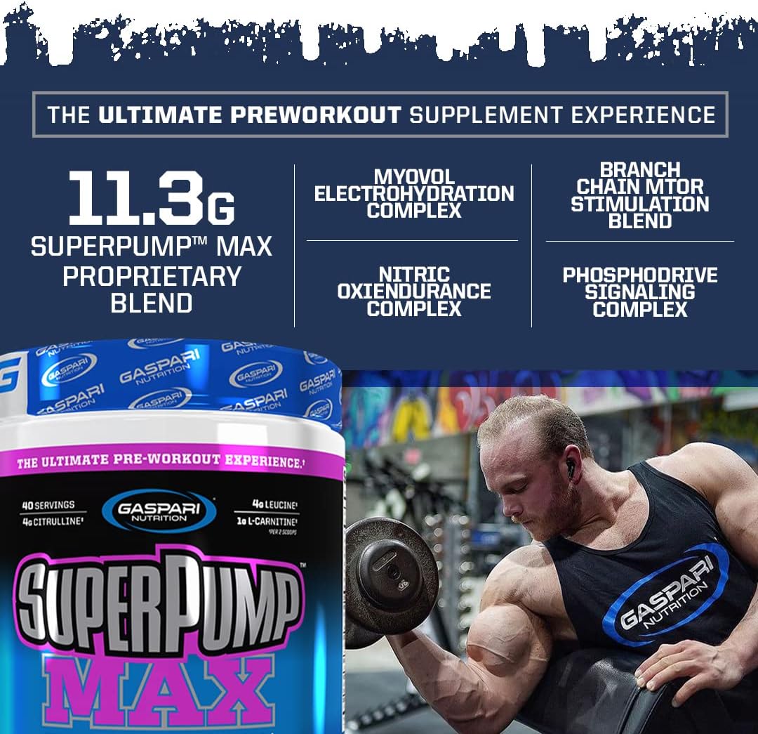 Gaspari Nutrition Super Pump Max Pre Workout Supplement - Rainbow Candy Flavor, 40 Servings for Muscle Growth & Recovery