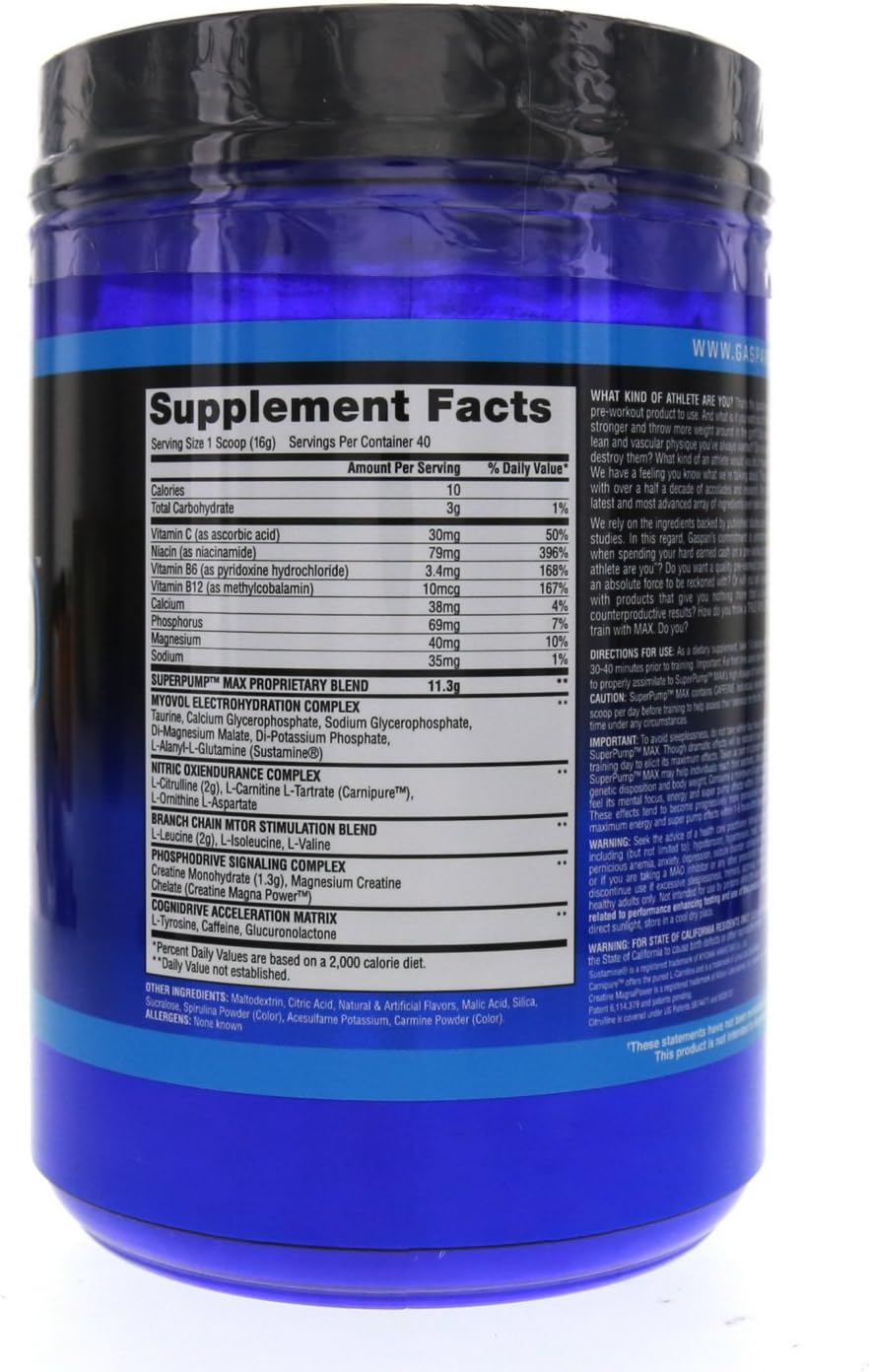 Gaspari Nutrition SuperPump Max Blue Raspberry Ice - 1.41 lbs - Energizing Pre-Workout Supplement