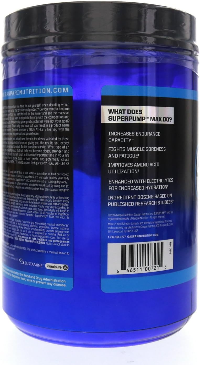 Gaspari Nutrition SuperPump Max Blue Raspberry Ice - 1.41 lbs - Energizing Pre-Workout Supplement