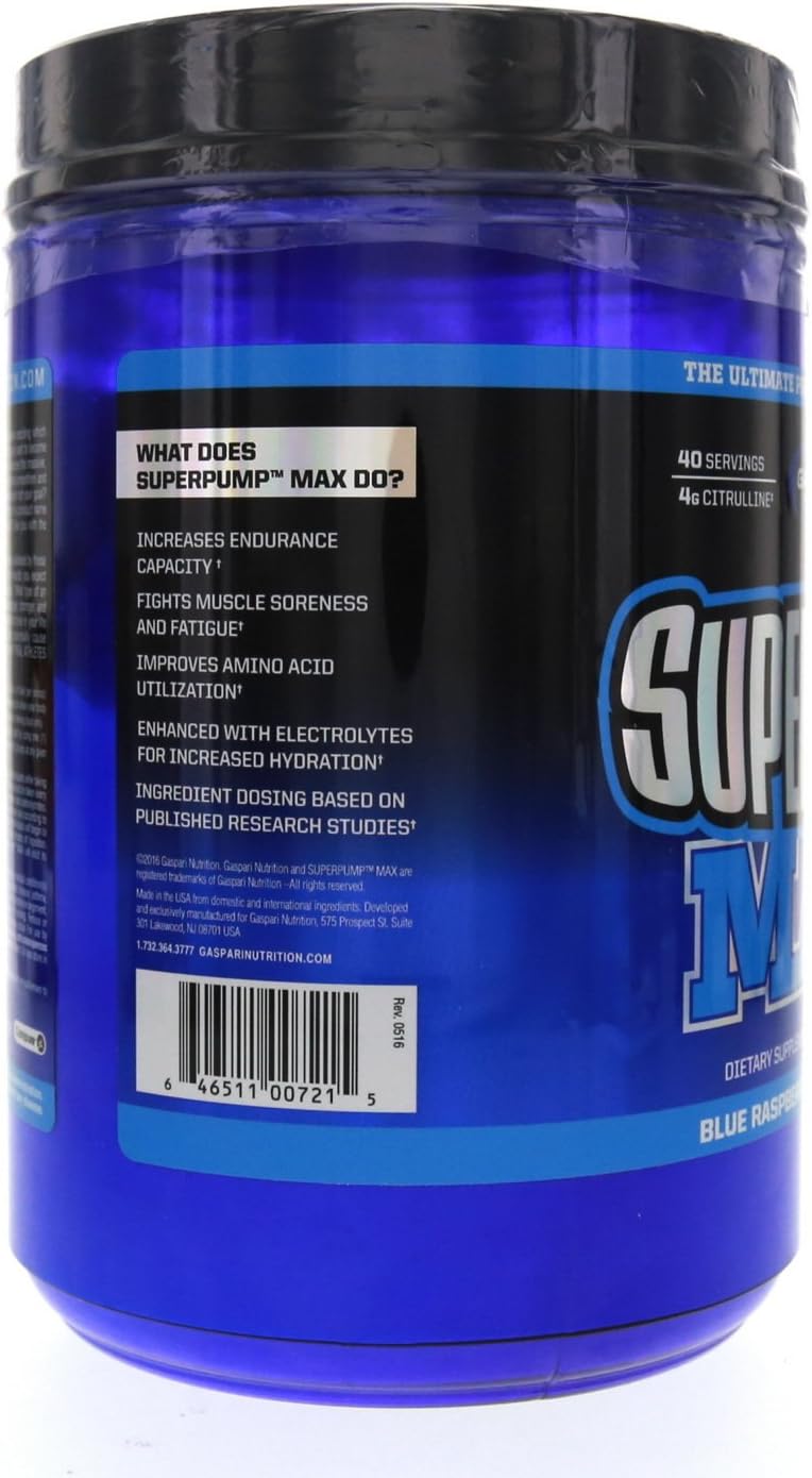 Gaspari Nutrition SuperPump Max Blue Raspberry Ice - 1.41 lbs - Energizing Pre-Workout Supplement