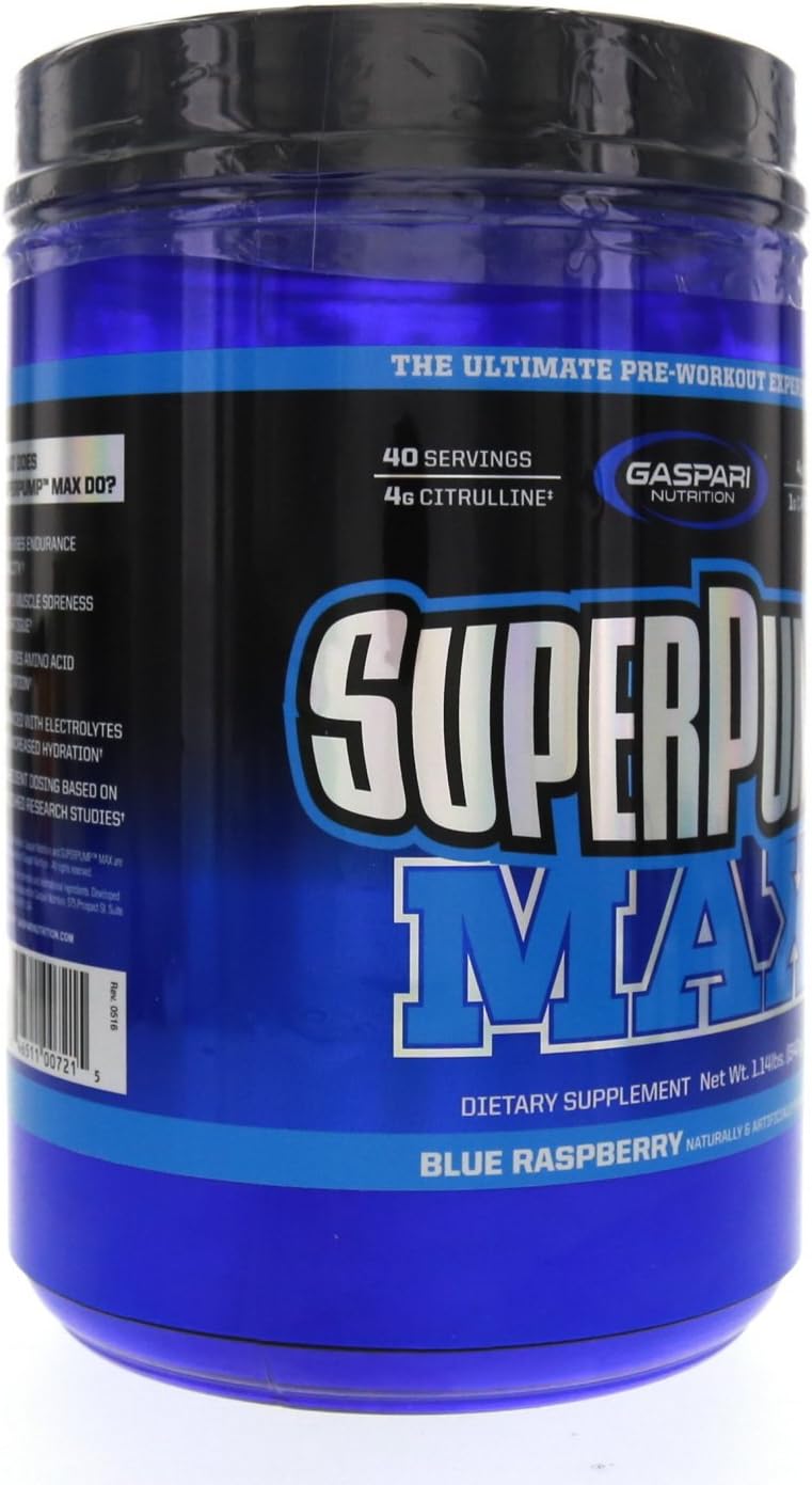 Gaspari Nutrition SuperPump Max Blue Raspberry Ice - 1.41 lbs - Energizing Pre-Workout Supplement