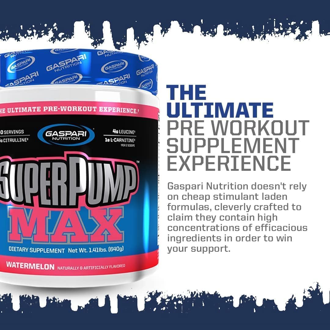 Gaspari Nutrition SuperPump MAX Pre Workout Powder - Fruit Punch Flavor - Boost Energy, Muscle Growth, and Recovery - Nitric Oxide Booster - 40 Servings