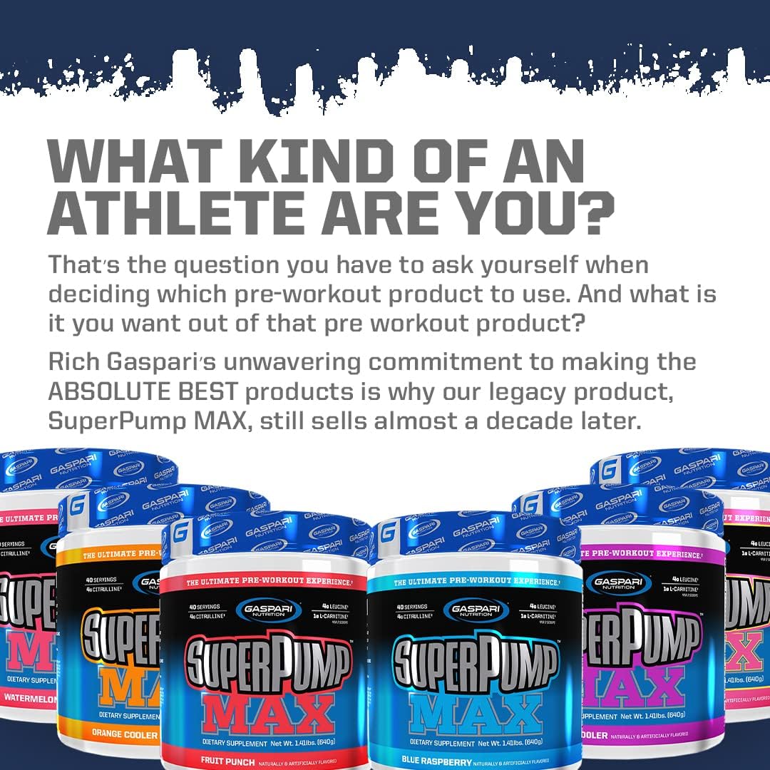 Gaspari Nutrition SuperPump MAX Pre Workout Powder - Nitric Oxide Booster for Muscle Growth & Recovery, Sustained Energy Preworkout with Electrolytes - Grape Cooler, 40 Servings