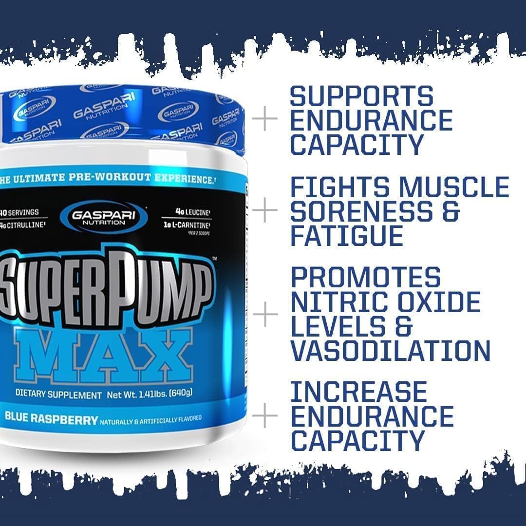 Gaspari Nutrition SuperPump MAX Pre Workout Powder - Fruit Punch Flavor - Boost Energy, Muscle Growth, and Recovery - Nitric Oxide Booster - 40 Servings