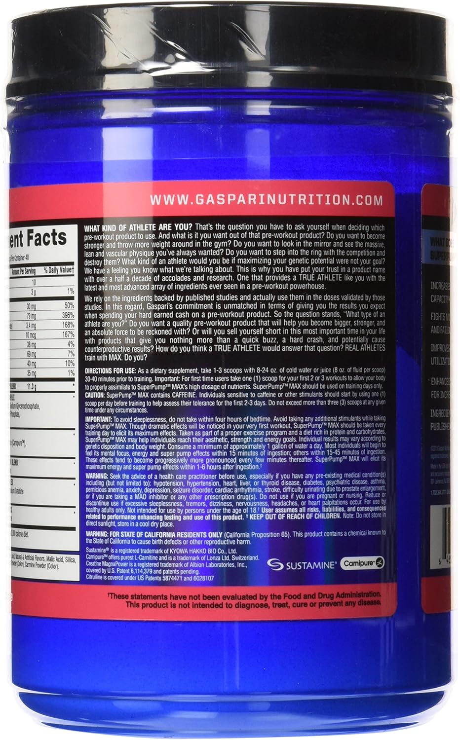 Gaspari Nutrition Superpump Max Watermelon Flavor 1.41-Pound Pre-Workout Supplement