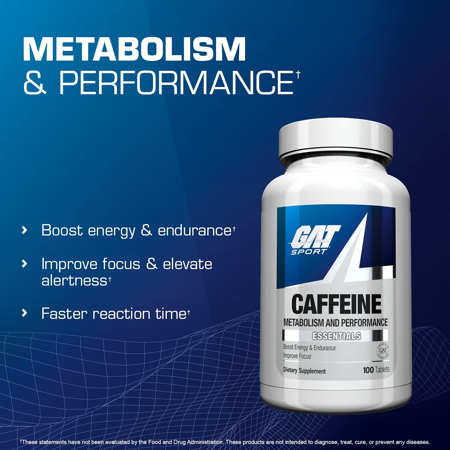 GAT Sport Essentials Caffeine Boost for Metabolism and Performance, 100 Tablets