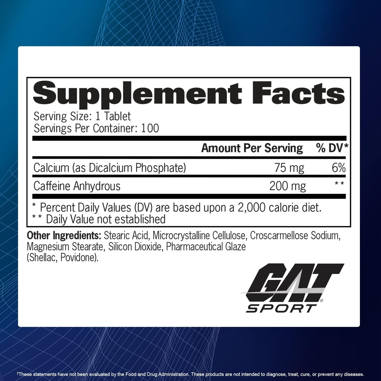 GAT Sport Essentials Caffeine Boost for Metabolism and Performance, 100 Tablets