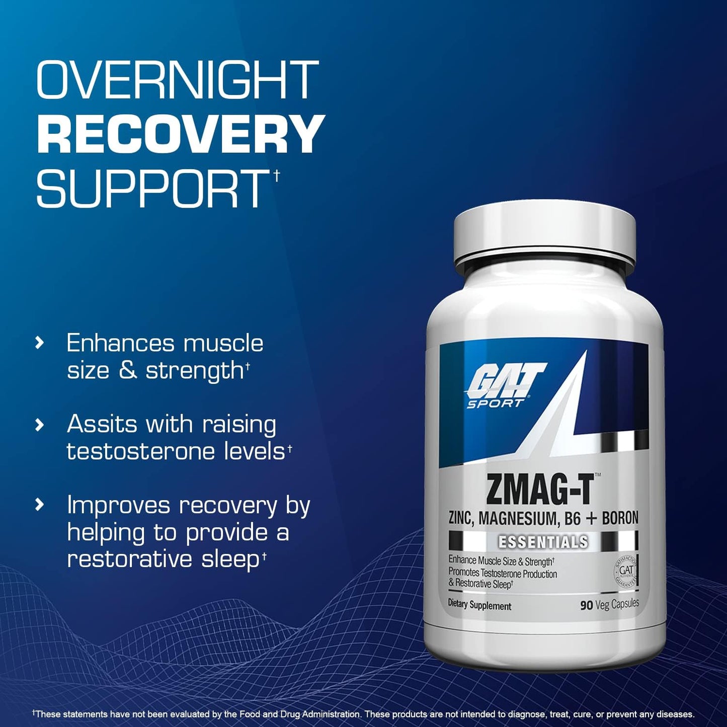 GAT Sport Essentials ZMAG-T: Zinc, Magnesium, Vitamin B6, and Boron Supplement - 90 Vegetarian Capsules