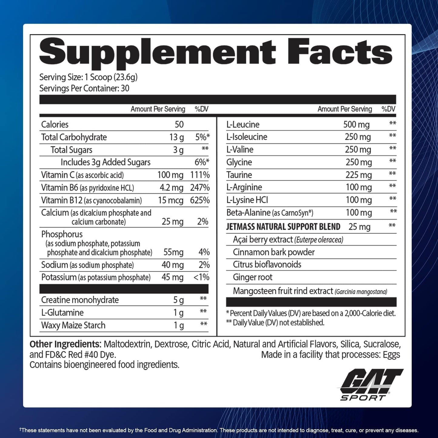GAT SPORT JetMass Fast-Acting Creatine Volumizer, 30 Servings - Tropical Ice Flavor