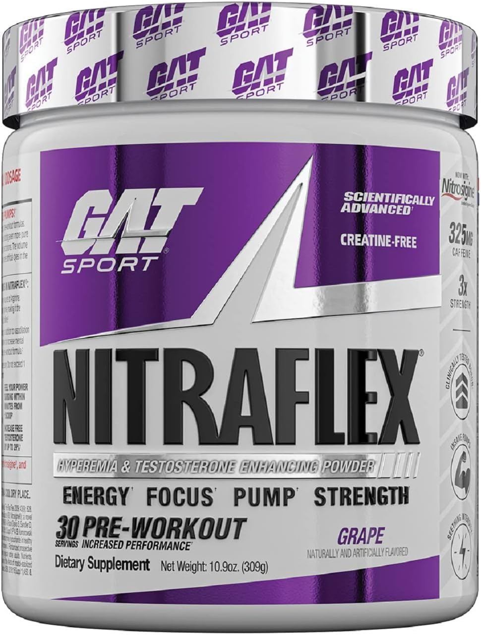 GAT SPORT Nitraflex Advanced Pre-Workout Powder Grape 30 Servings - Enhances Blood Flow, Increases Strength & Energy, Boosts Exercise Performance