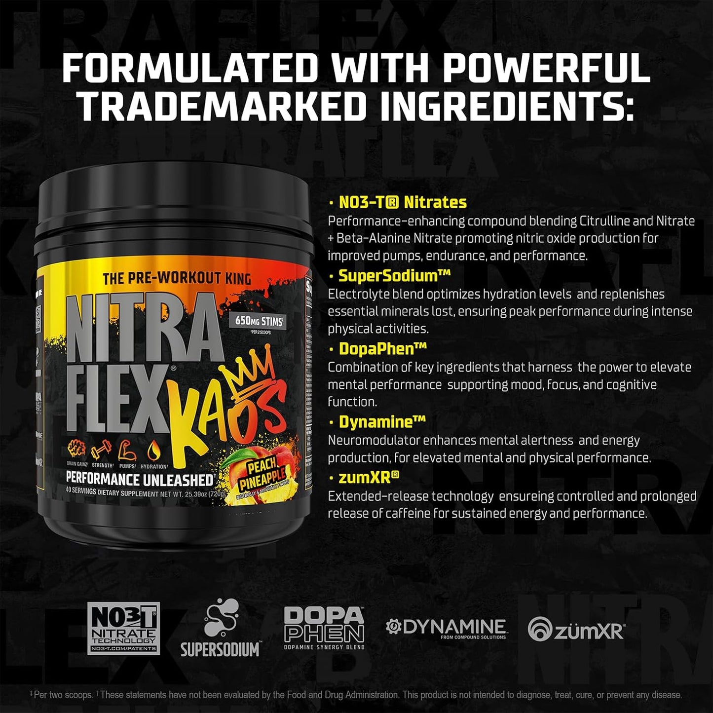 GAT SPORT Nitraflex KAOS Pre-Workout Powder in Peach Pineapple Flavor - Boost Your Workout Performance with this Powerful Supplement