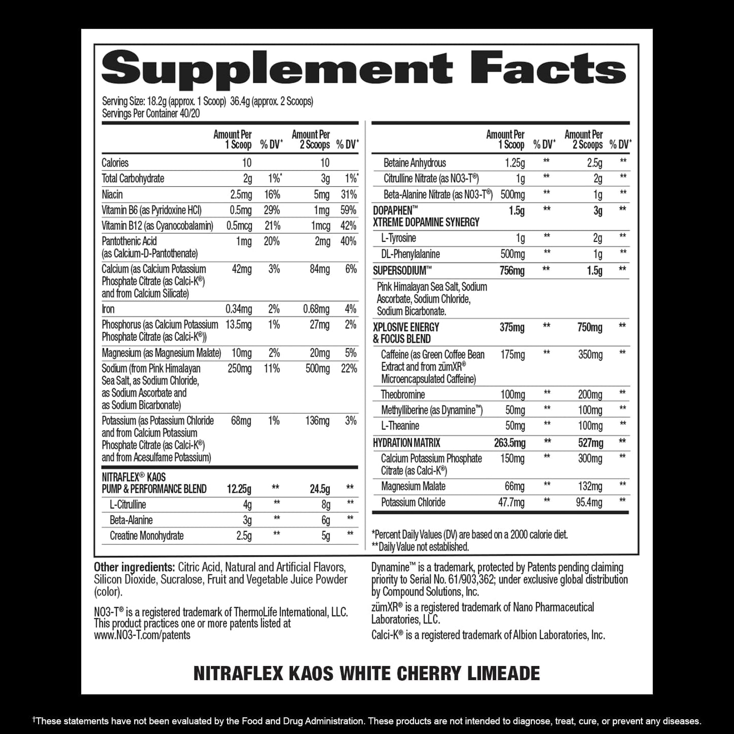 GAT SPORT Nitraflex KAOS White Cherry Lime Pre-Workout Supplement for Energy Boost and Enhanced Performance