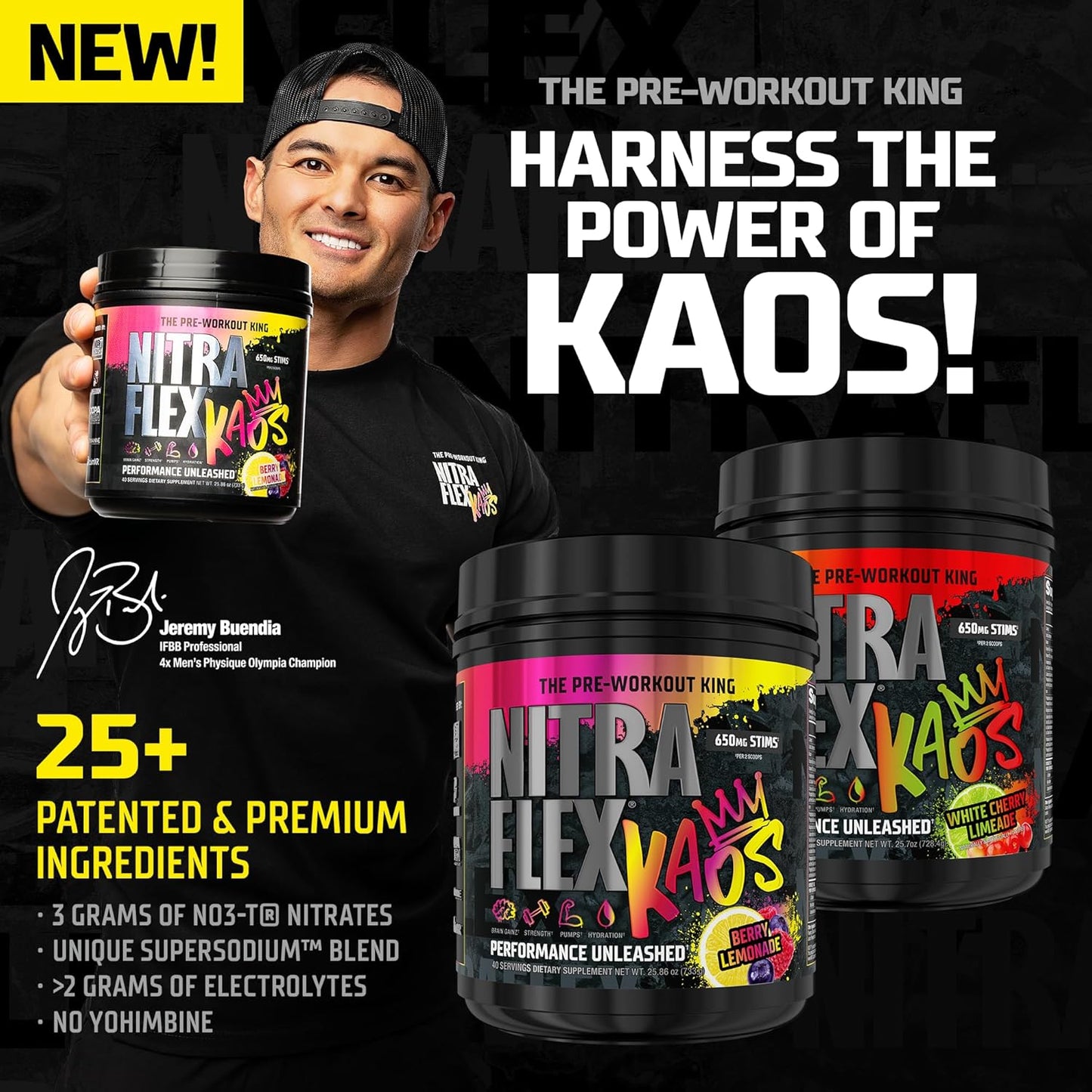 GAT SPORT Nitraflex KAOS White Cherry Lime Pre-Workout Supplement for Energy Boost and Enhanced Performance
