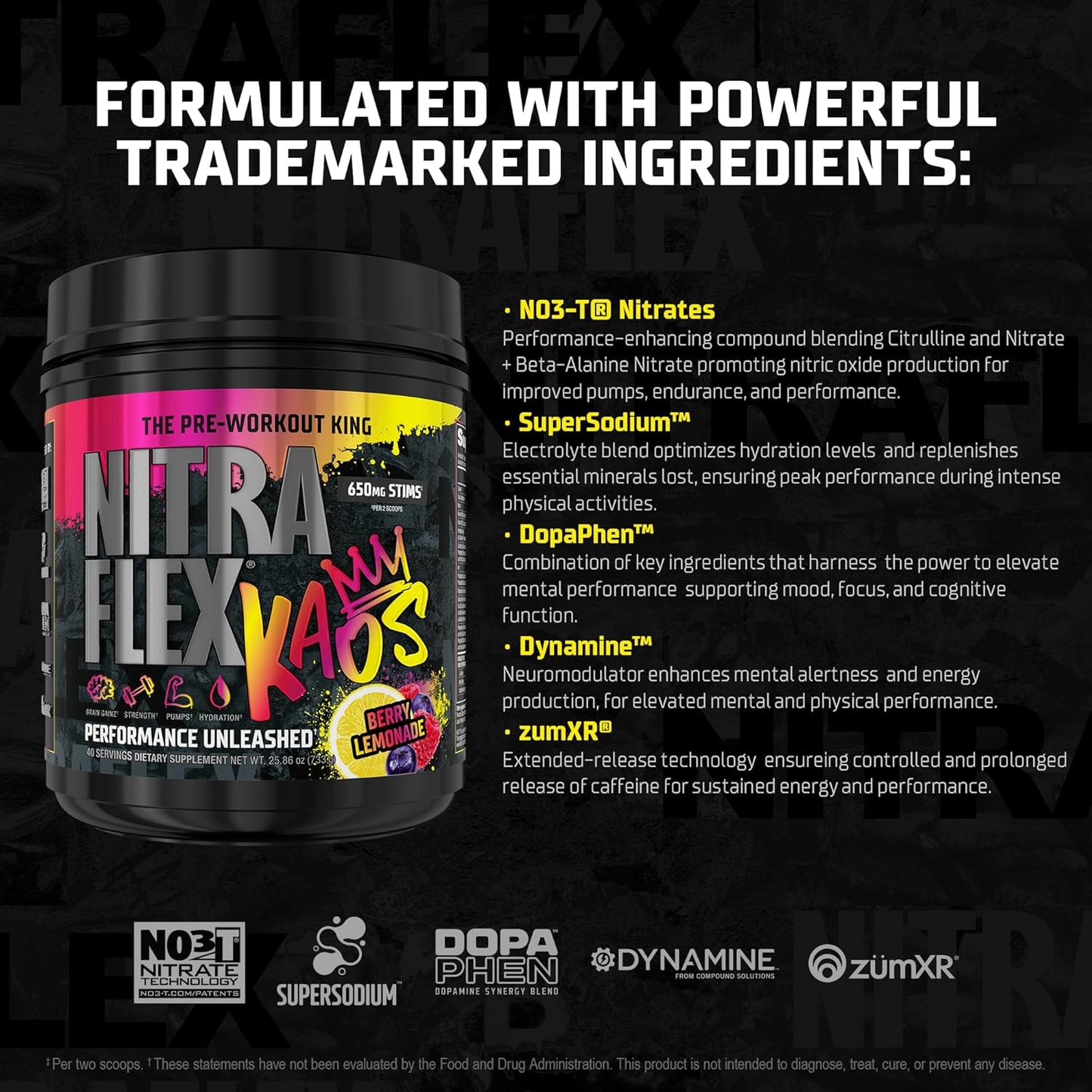 GAT SPORT Nitraflex KAOS White Cherry Lime Pre-Workout Supplement for Energy Boost and Enhanced Performance