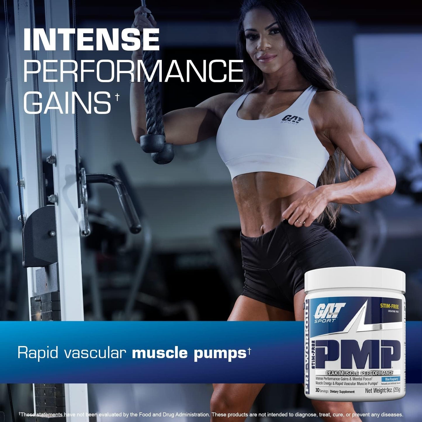 GAT SPORT PMP Pre-Workout Supplement, Blue Raspberry Flavor, 30 Servings - Stimulant-Free Formula for Peak Muscle Performance