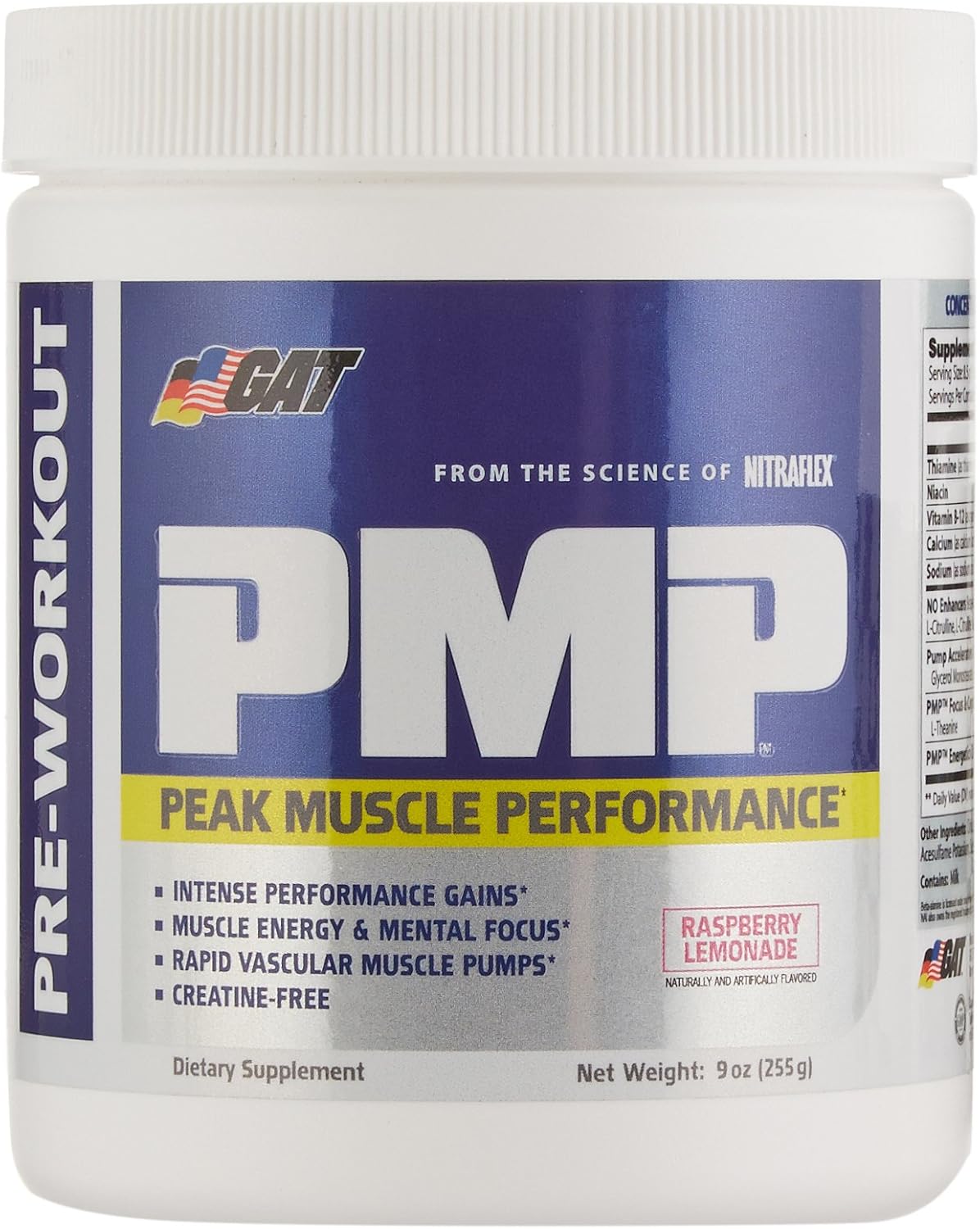 GAT SPORT PMP Pre-Workout Supplement, Raspberry Lemonade Flavor, 30 Servings for Peak Muscle Performance