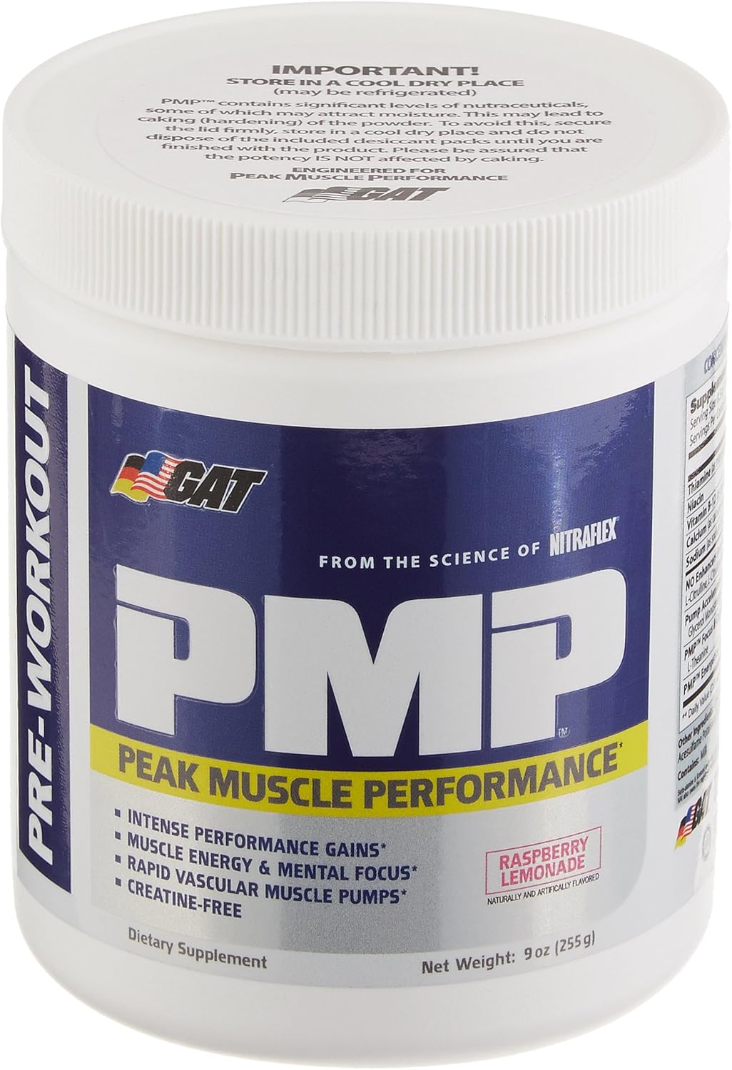GAT SPORT PMP Pre-Workout Supplement, Raspberry Lemonade Flavor, 30 Servings for Peak Muscle Performance