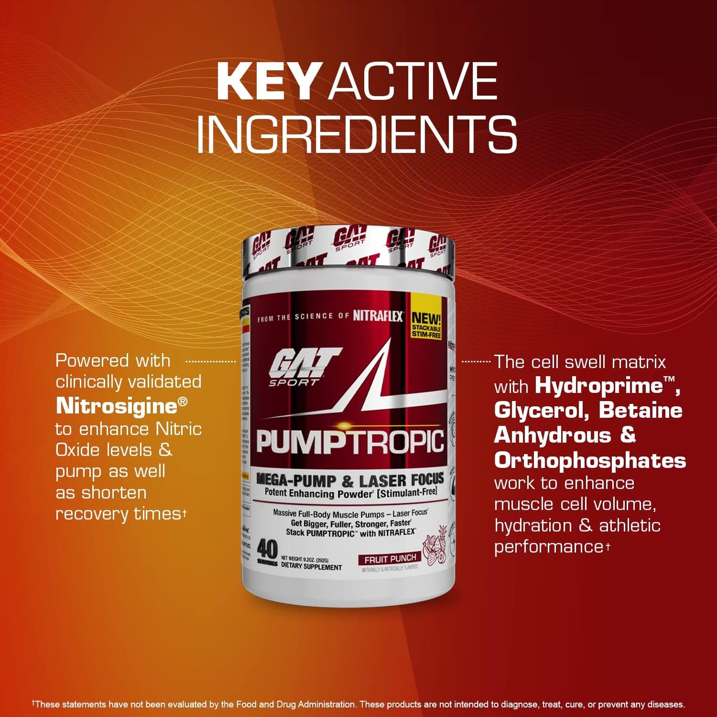 GAT Sport Pumptropic Mega-Pump & Laser Focus Powder, 40 Servings - Strawberry Mango Flavor