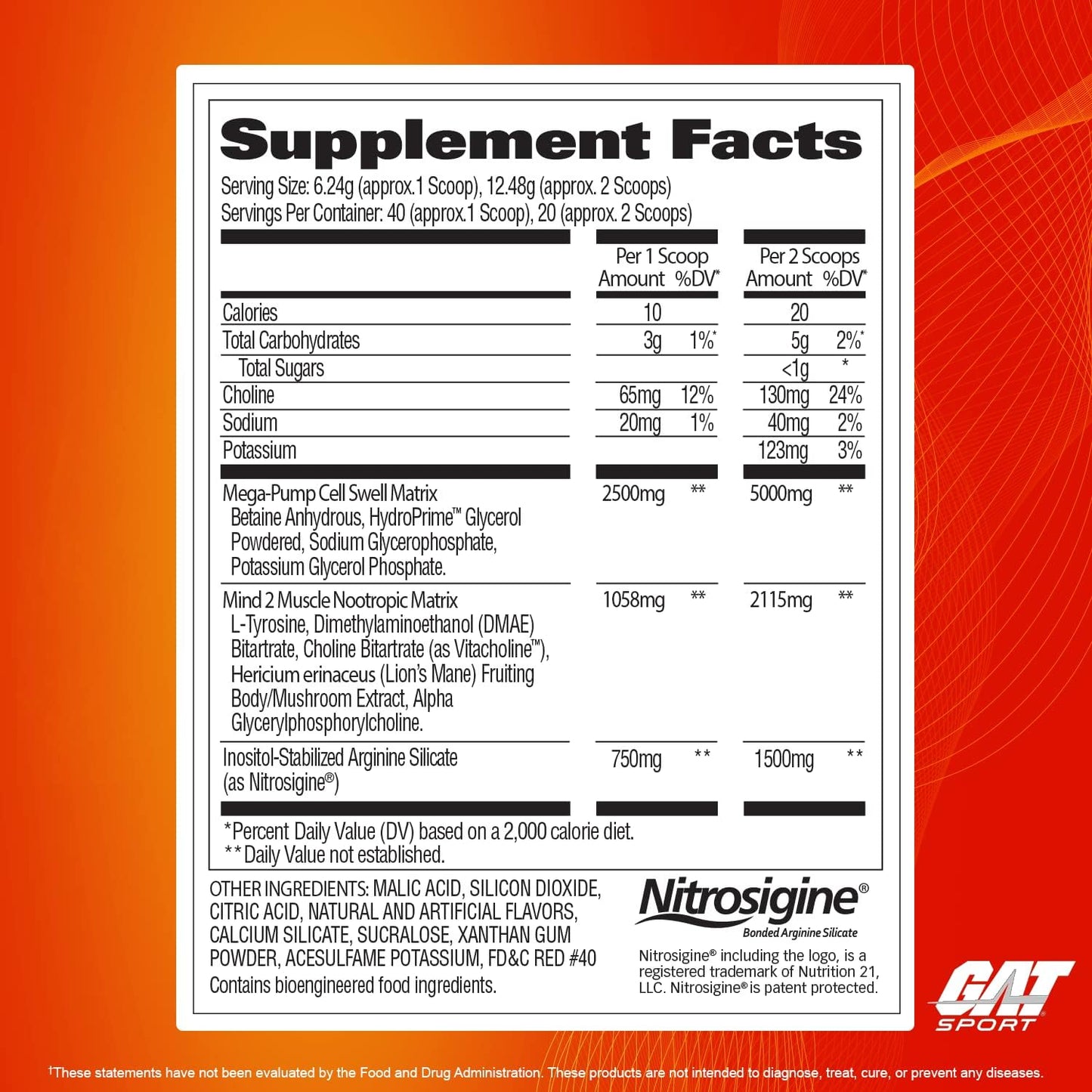GAT Sport Pumptropic Mega-Pump & Laser Focus Powder, 40 Servings - Strawberry Mango Flavor