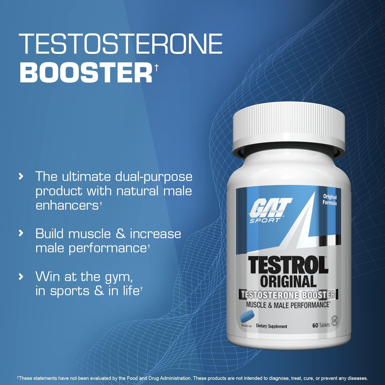 GAT Sport Testrol Original Test Booster for Male Performance and Vitality with Tribulus, Zinc, and Magnesium - 60 Capsules