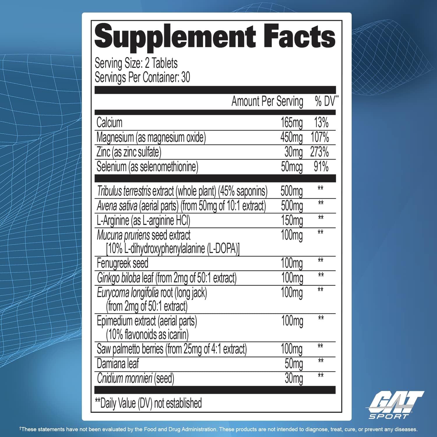 GAT Sport Testrol Original Test Booster for Male Performance and Vitality with Tribulus, Zinc, and Magnesium - 60 Capsules