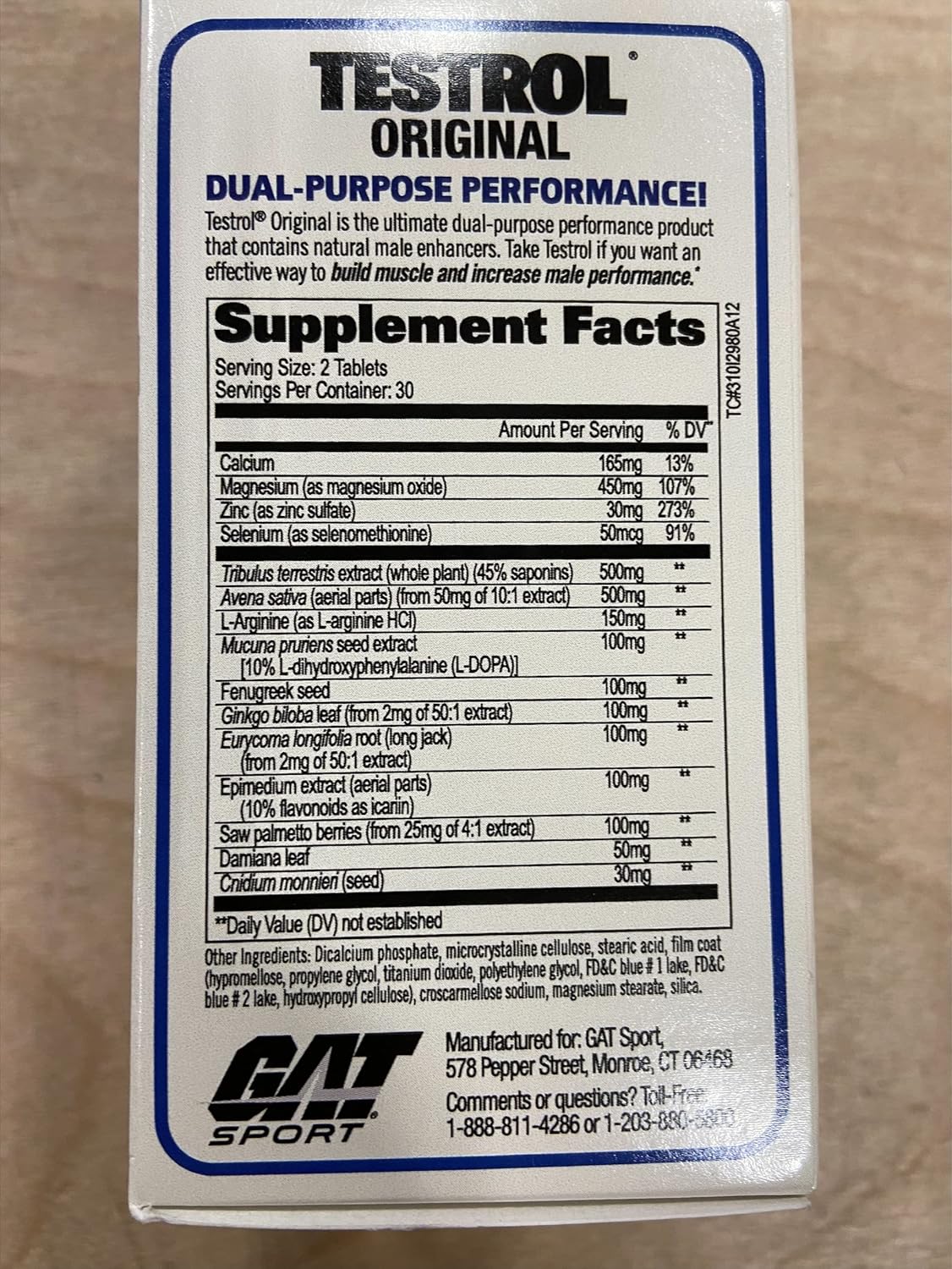 GAT Sport Testrol Original Test Booster for Male Performance and Vitality with Tribulus, Zinc, and Magnesium - 60 Capsules