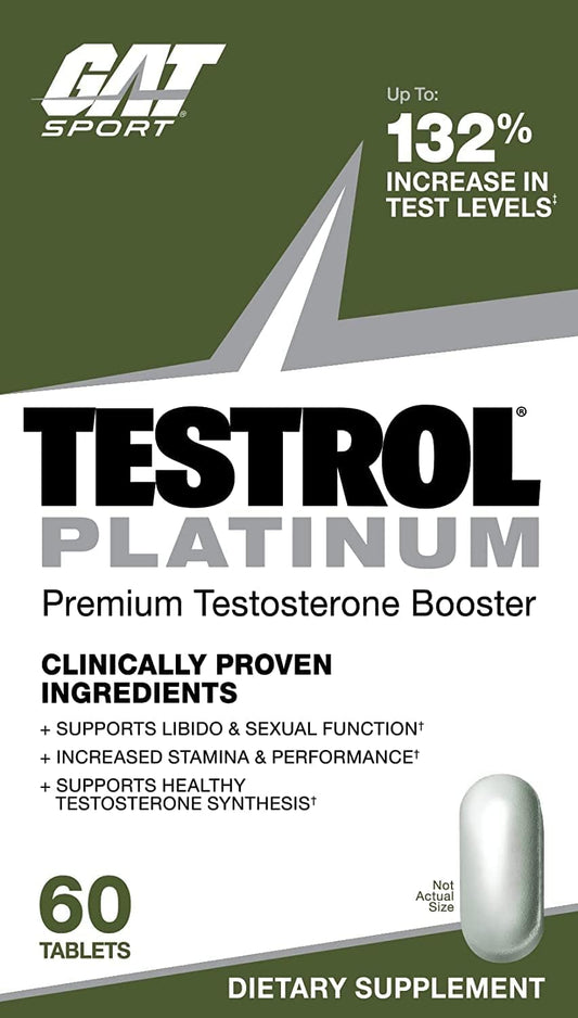 GAT Sport Testrol Platinum Test Booster for Men with Boron, Vitamin D, Zinc - 60 Tablets for Stamina, Libido, Testosterone Boost