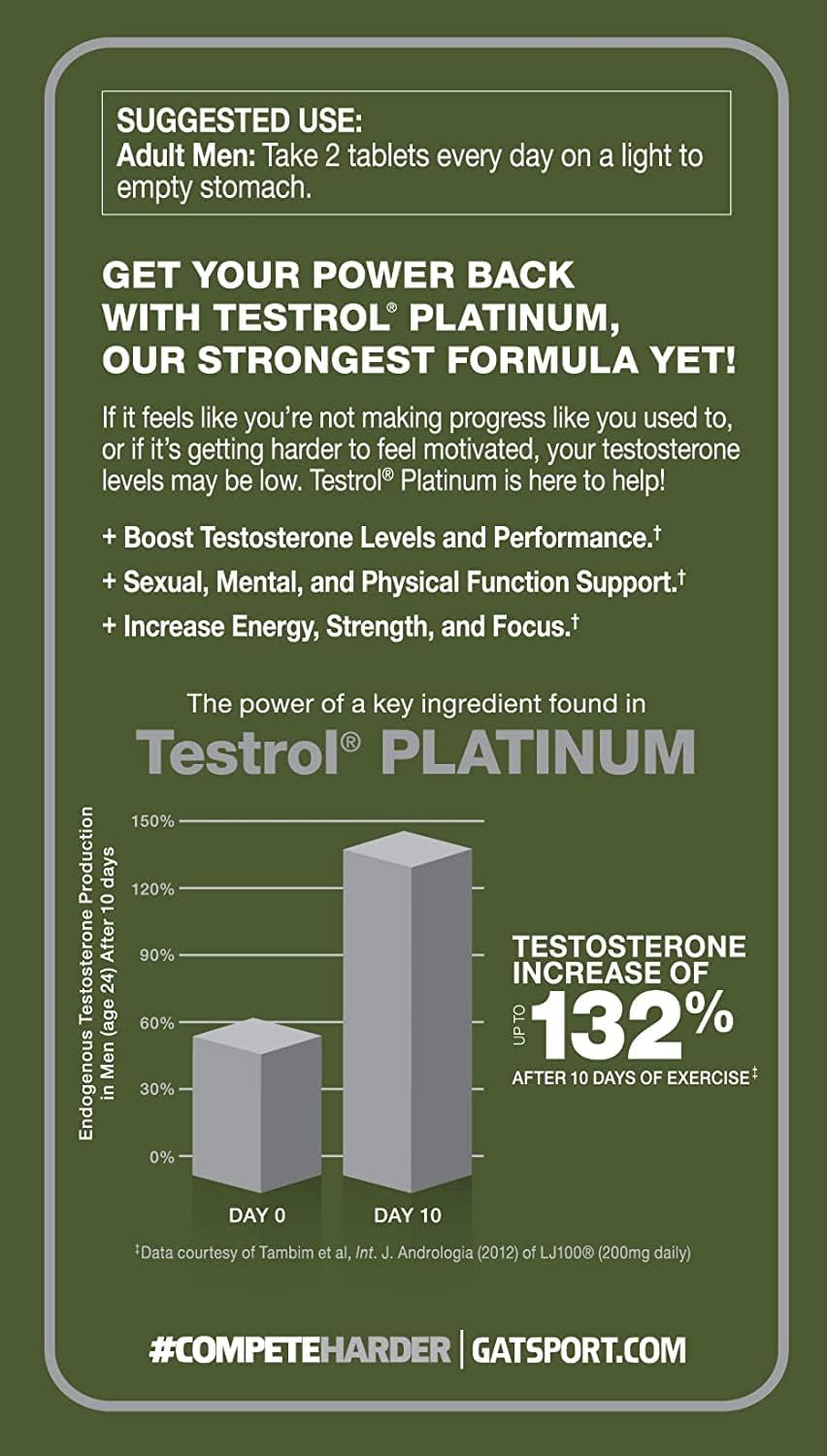 GAT Sport Testrol Platinum Test Booster for Men with Boron, Vitamin D, Zinc - 60 Tablets for Stamina, Libido, Testosterone Boost