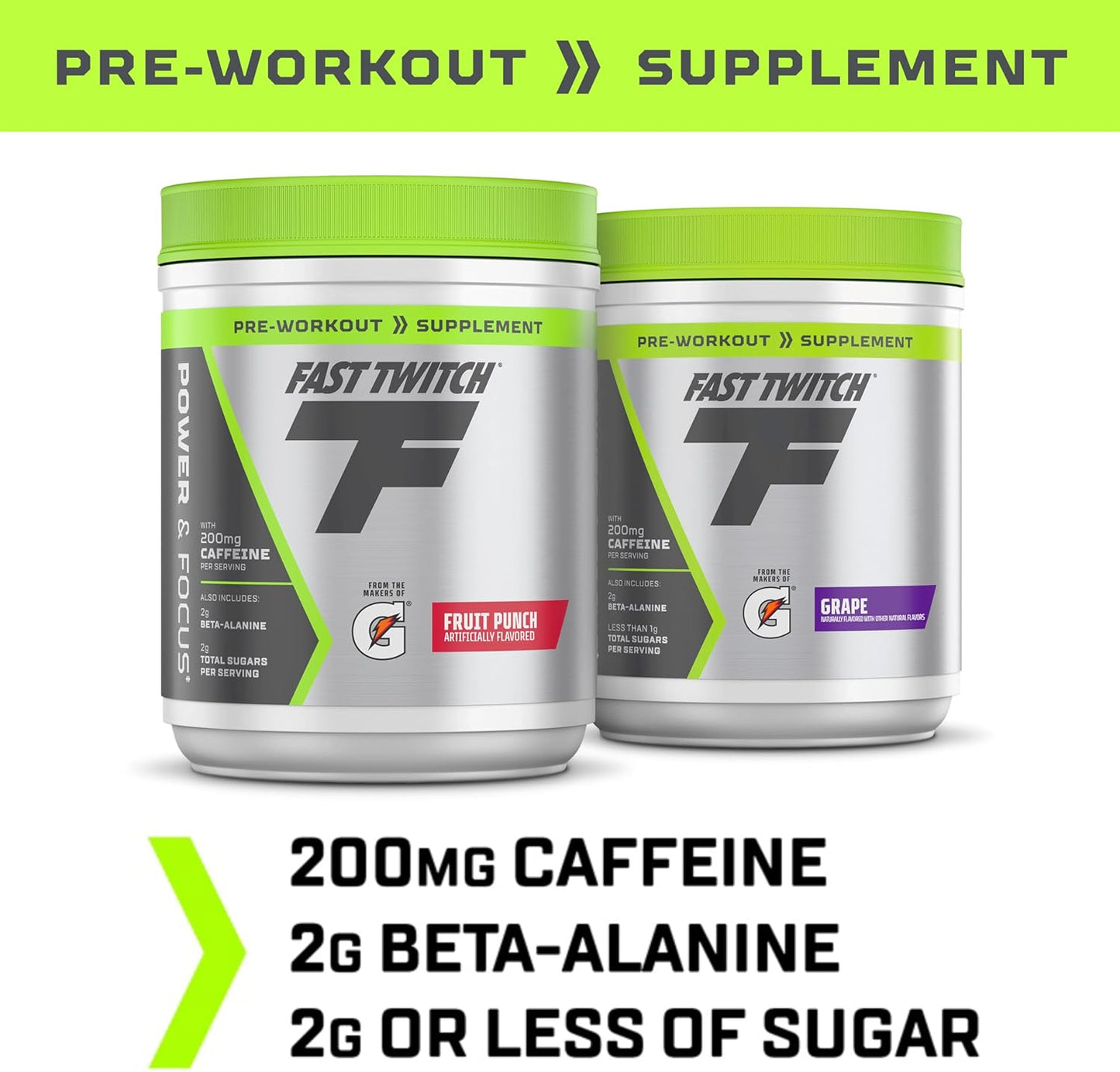 Gatorade Fast Twitch Caffeinated Pre-Workout Mix, Grape Flavor, 1.01lb - Contains L-Citrulline, Betaine, Carnosine, Vitamin B6, B12, and 200mg Caffeine