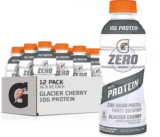 Gatorade Zero Glacier Cherry Liquid Electrolytes with 10g Whey Protein Isolate - 12 Pack of 16.9 Fl Oz Bottles
