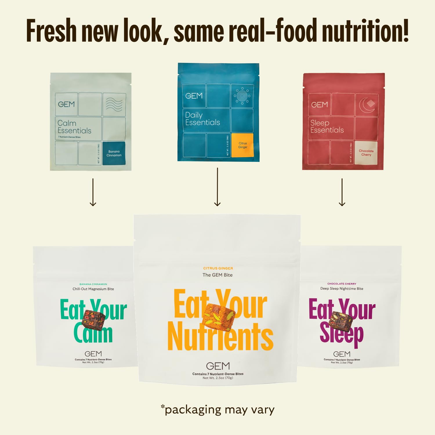 GEM Complete Routine Variety Pack: Bite, Sleep, Calm, Energy Bites (56 Total) | Non-Habit Forming | Gluten, Soy Free, Vegan