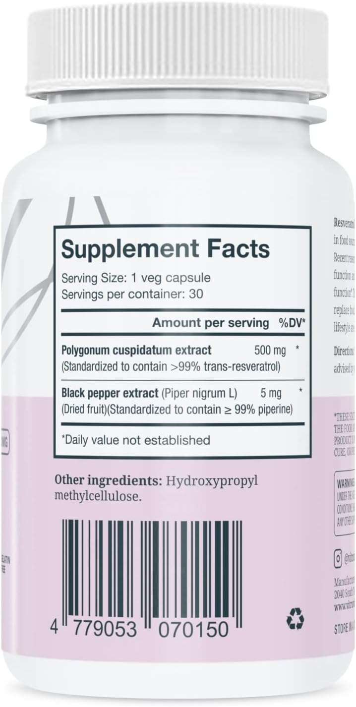 Generic Vitruvin Sport Recovery (Apigenin 2 x 50mg, COQ10 200mg, Resveratrol 500mg) Vegan, Non-GMO, Gluten-Free, Gelatin-Free.