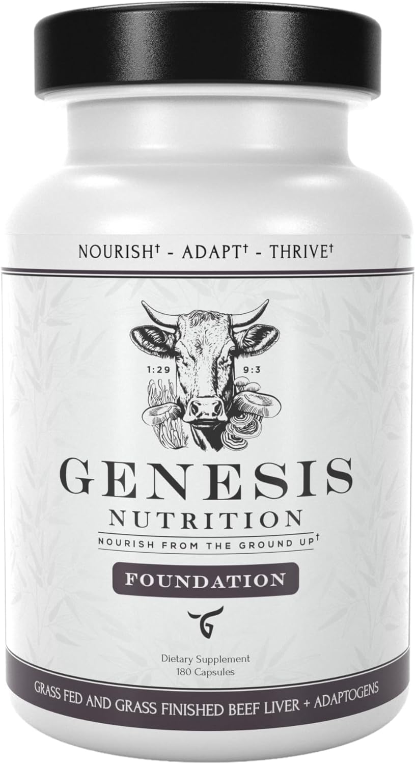 Genesis Nutrition Grass Fed Beef Liver with Reishi & Cordyceps Mushroom, Ginseng, Rhodiola - 4500mg Energy, Immune Support, Stress Relief - Total Wellness