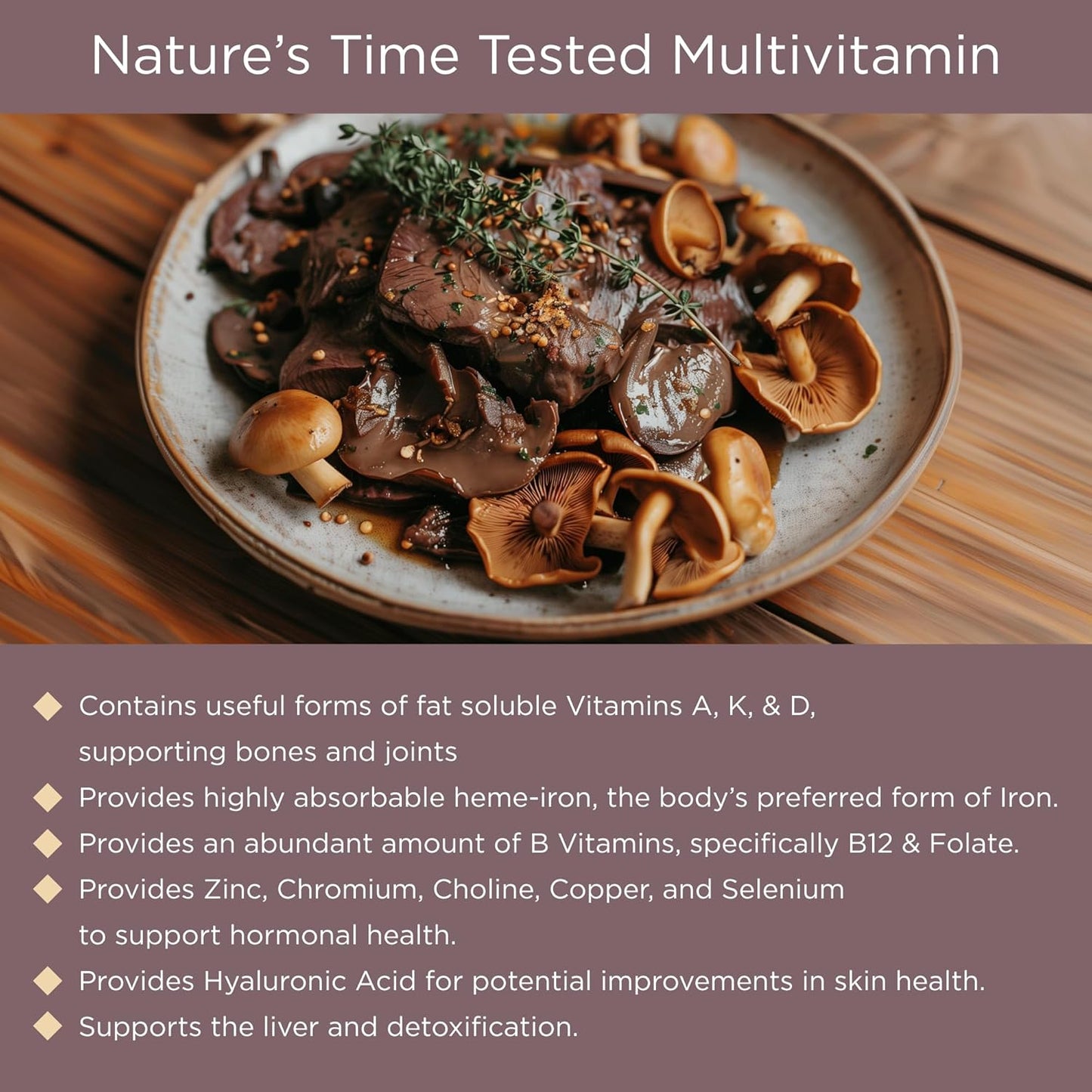 Genesis Nutrition Grass Fed Beef Liver with Reishi & Cordyceps Mushroom, Ginseng, Rhodiola - 4500mg Energy, Immune Support, Stress Relief - Total Wellness