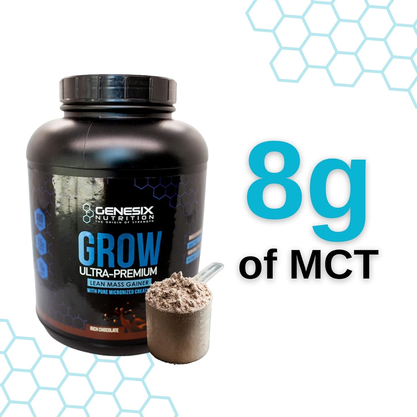GENESIX NUTRITION Grow Protein Powder with Creatine for Muscle Growth & Recovery - Chocolate, 20 Servings, 5.3kg