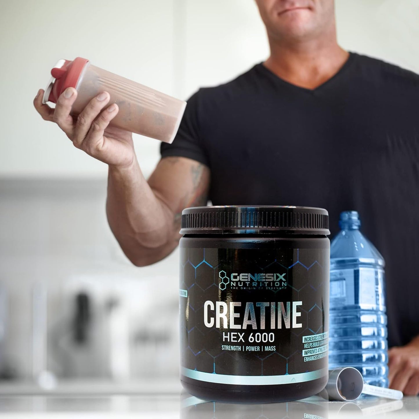 GENESIX NUTRITION HEX 6000 Creatine Monohydrate Supplement for Strength & Muscle Gains with Increased Energy - 60 Servings