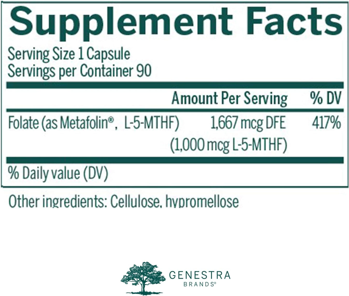 Genestra Brands Active Folate 1000 | Metafolin Folate Supplement | 90 Capsules