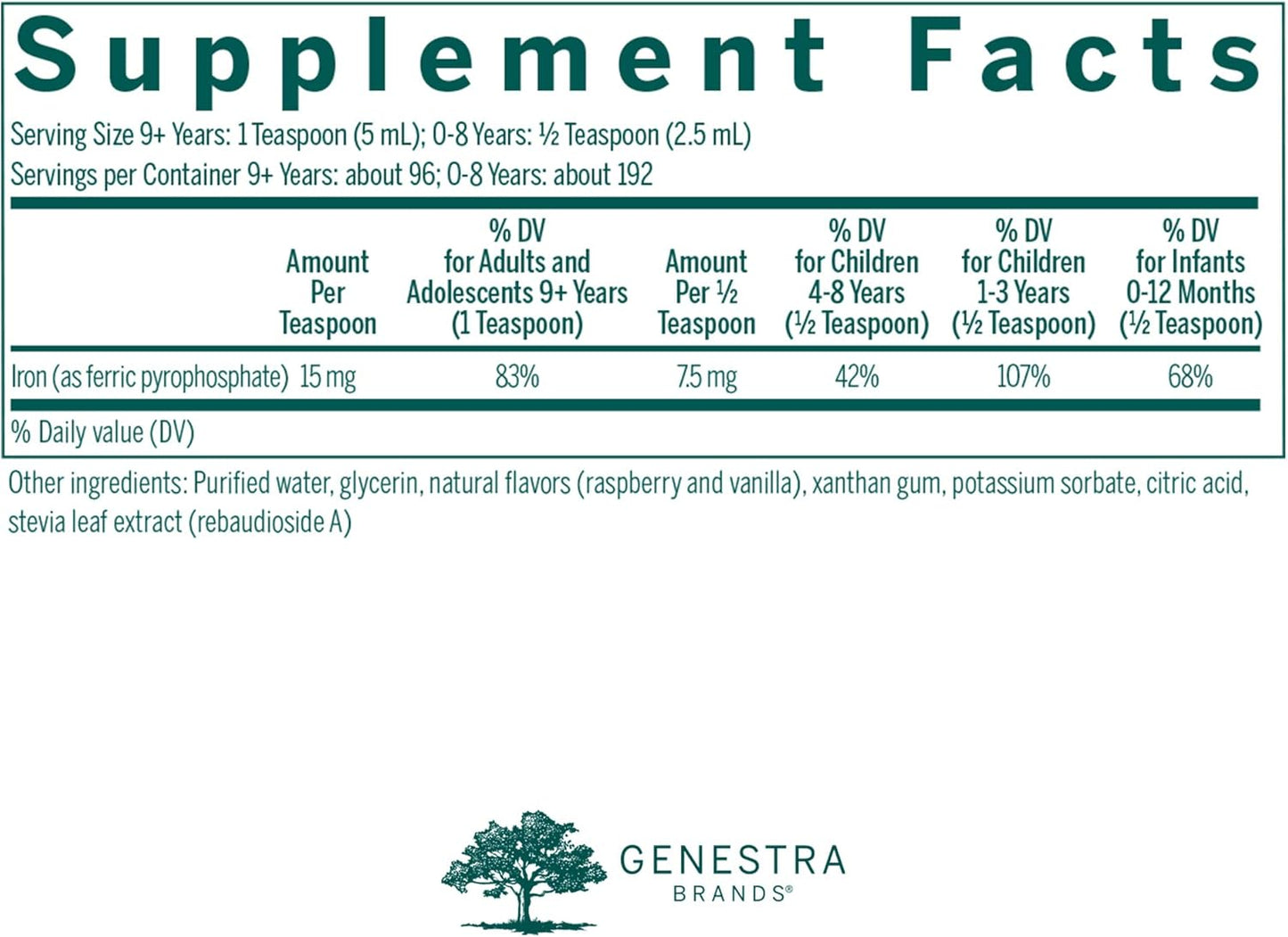 Genestra Brands Liquid Iron Supplement with Natural Raspberry Flavor - 16.2 fl. oz.