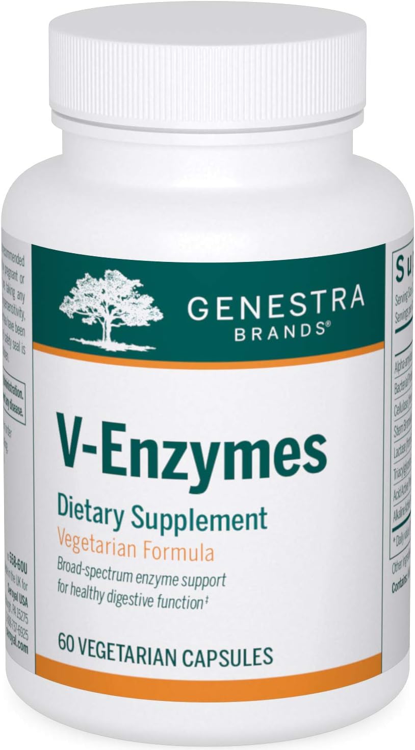 Genestra Brands V-Enzymes Capsules - Vegan Digestive Support for Lactose Digestion (60 Count)