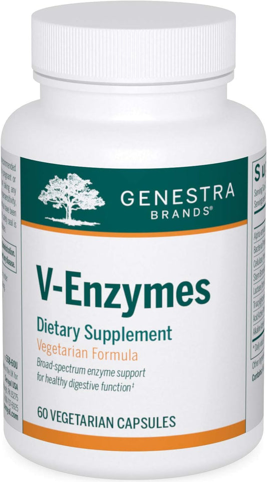 Genestra Brands V-Enzymes Capsules - Vegan Digestive Support for Lactose Digestion (60 Count)