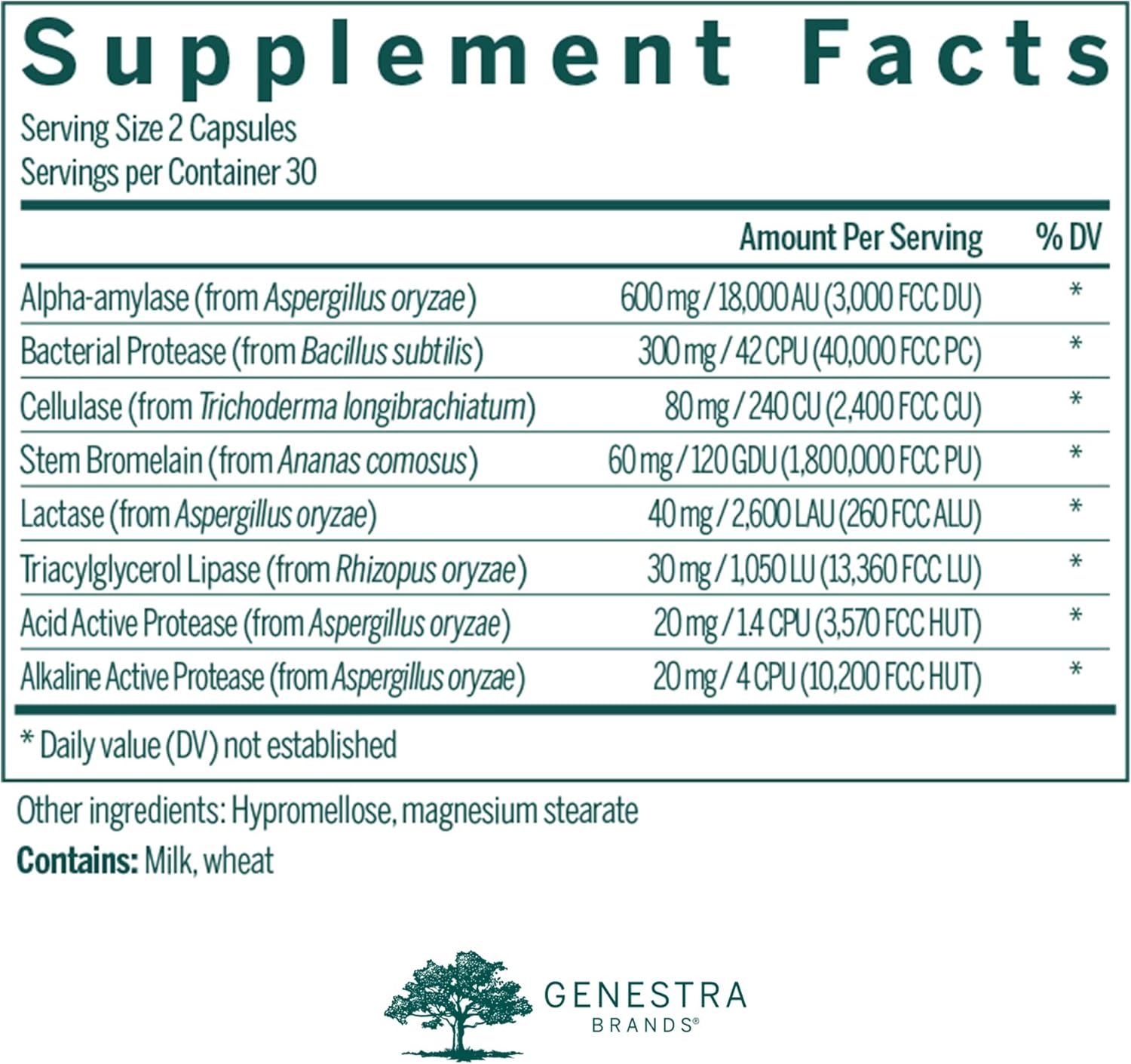 Genestra Brands V-Enzymes Capsules - Vegan Digestive Support for Lactose Digestion (60 Count)