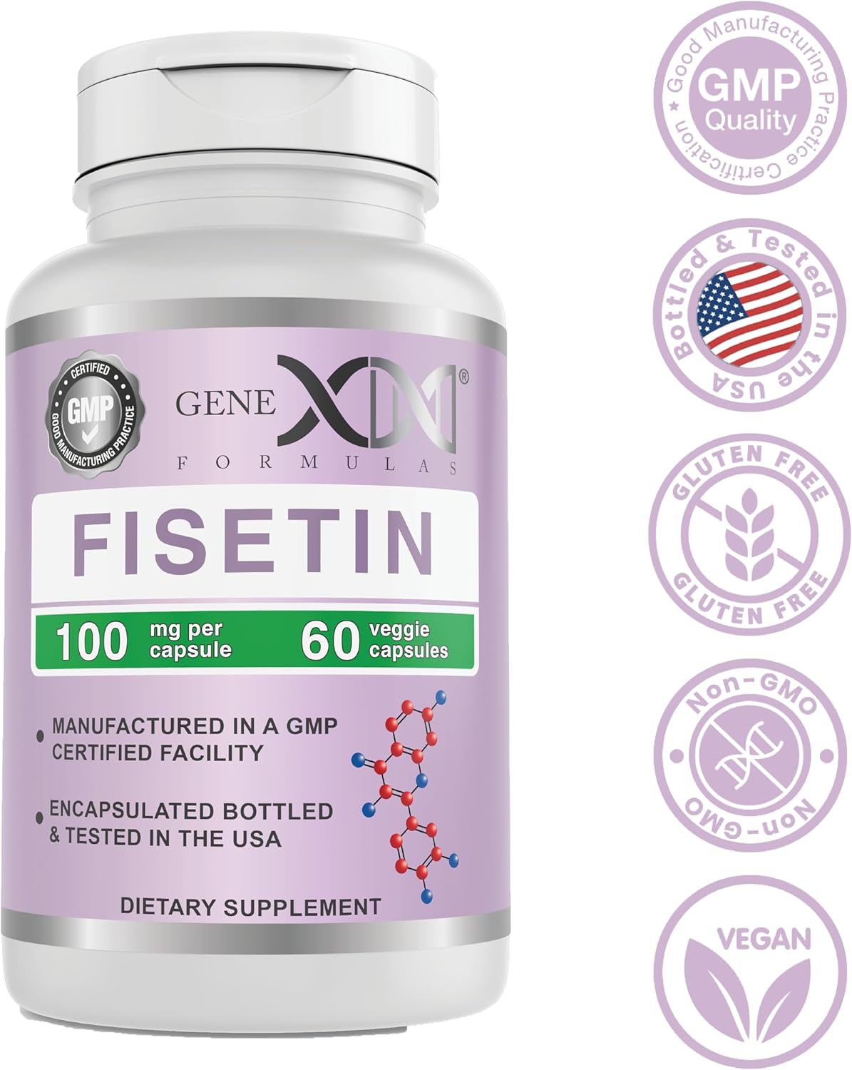 Genex Formulas Fisetin Capsules - 100mg per Serving - Antioxidant for Healthy Aging & Cognitive Health - Non-GMO, Gluten Free, Vegetarian - 2 Month Supply