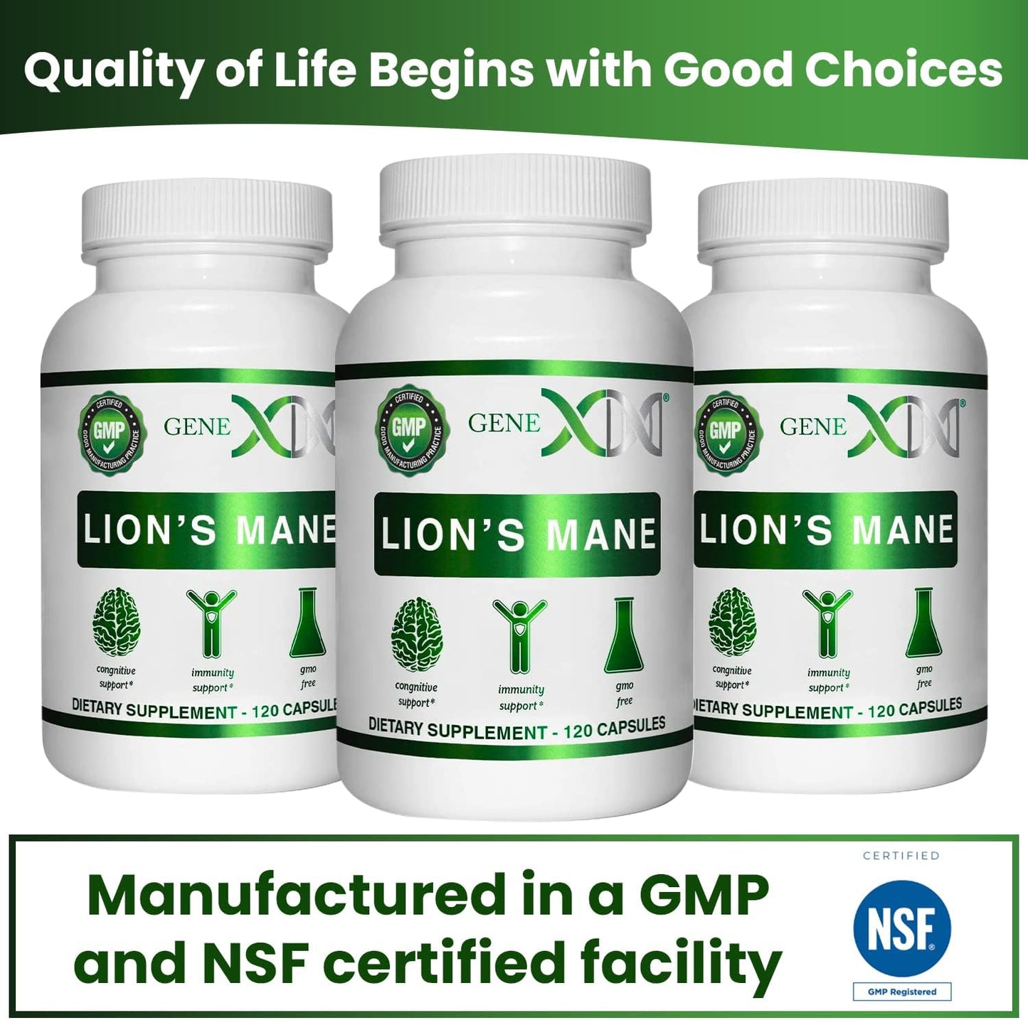 Genex Formulas Lions Mane Supplement 1000mg for Brain Boost - 3 Pack of 100% Extract Capsules for Focus, Mental Clarity, Natural Energy - Nootropic Brain Support Formula (360 Caps)