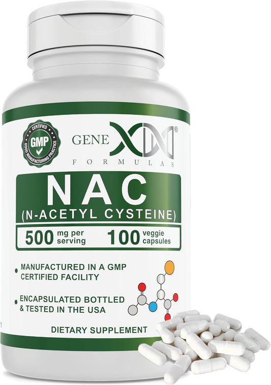 Genex Formulas NAC 500mg Capsules - N-Acetyl Cysteine for Liver Health - Non-GMO, Gluten Free, Vegan (100 Count)