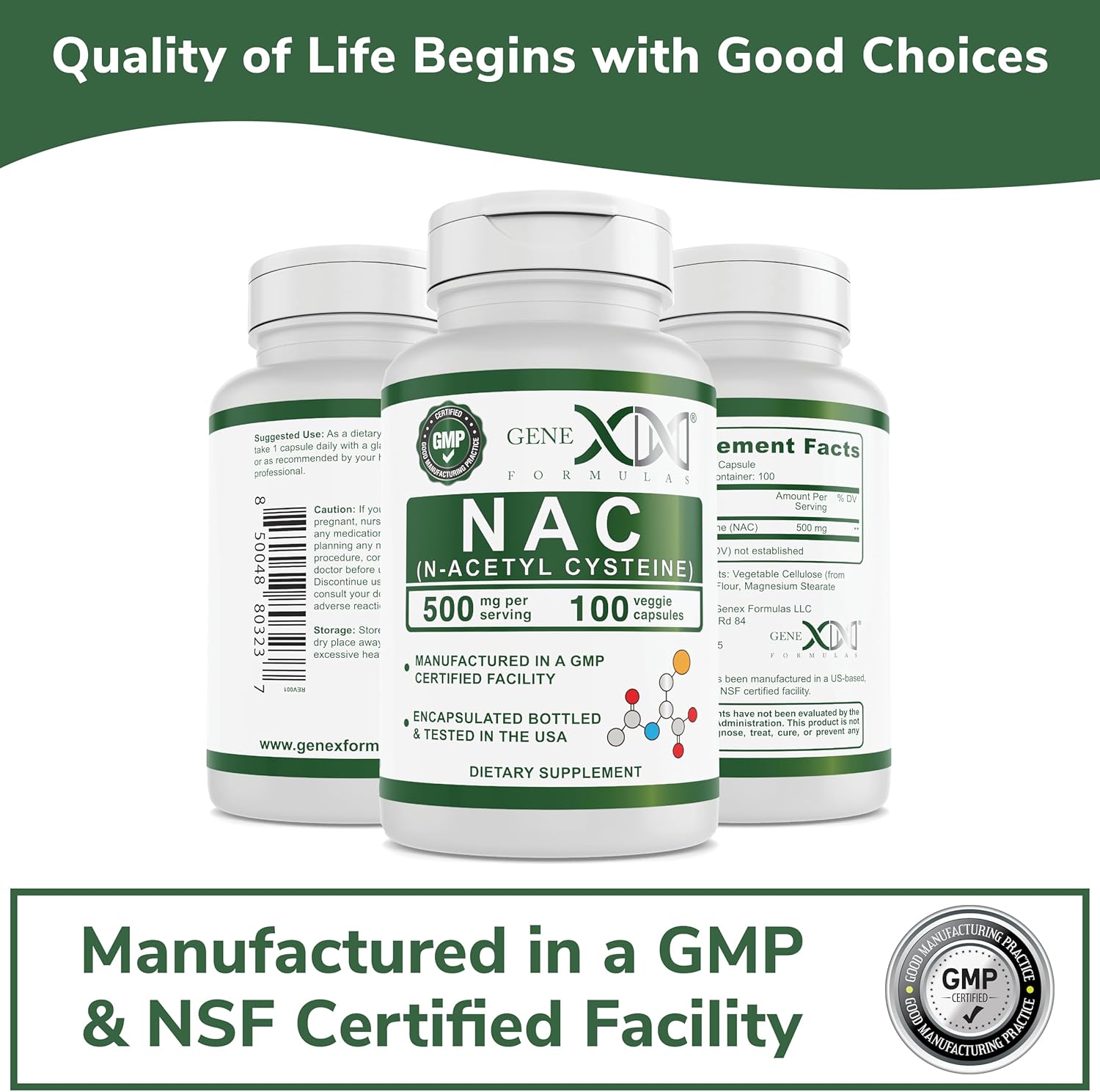 Genex Formulas NAC 500mg Capsules - N-Acetyl Cysteine for Liver Health - Non-GMO, Gluten Free, Vegan (100 Count)